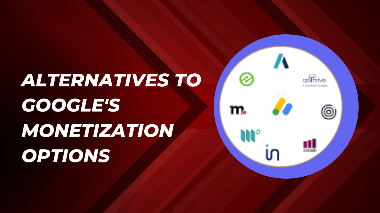 Image featuring various digital monetization icons representing high-paying alternatives to Google's options, including AdThrive, Mediavine, Amazon Associates, and Sovrn //Commerce.